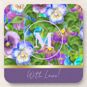 Porta-copo Monograma Birthday Pansy Violet Flowcolor