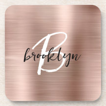 Monograma branco preto com metal Dourado, com rosa