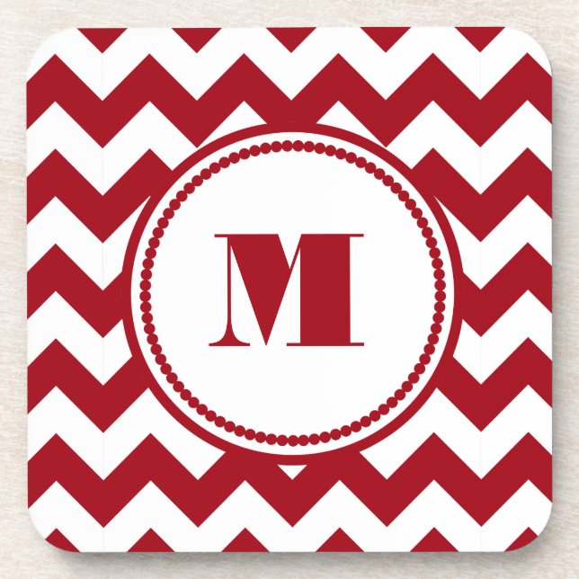Porta-copo Monograma Chevron Vermelho Moderno (Frente)