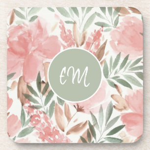 Porta-copo Monograma com padrão floral em aquarela