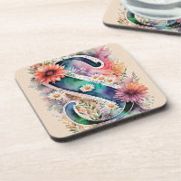 Monograma das flores de aquarela de Pastel e Joias