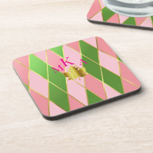 Porta-copo Monograma de árgulas cor-de-rosa e verde