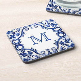 Porta-copo Monograma de casamento azul Delft