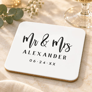 Porta-copo Monograma de Casamento em Letra de Script Escovada