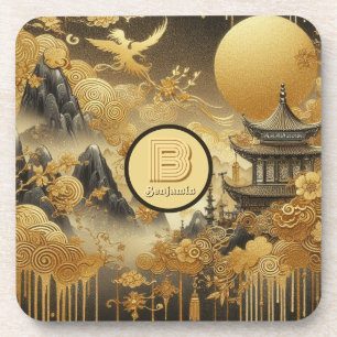 Porta-copo Monograma de Desvio de Ouro Falsa de Pintura Chine