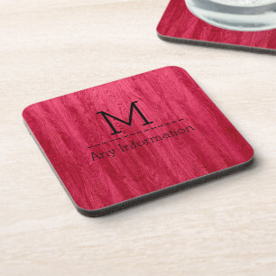 Porta-copo Monograma de madeira vermelho da textura da grão