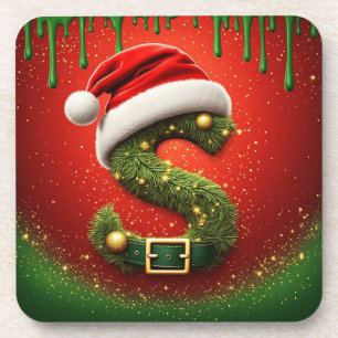 Porta-copo Monograma de Natal S com Chapéu de Papai Noel Pres