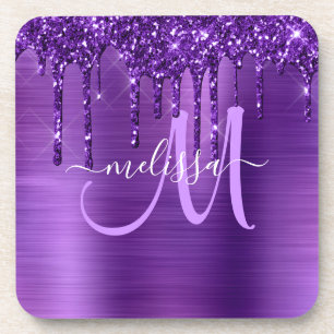 Porta-copo Monograma de Pincel com Glitter Roxo