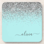 Porta-copo Monograma de Prata Leve Azul Aqua<br><div class="desc">Azul-Aqua - Portas copos de papel com nome de monograma de script Glitter-Teal e Prateado. Isso faz a formatura perfeita,  aniversário,  casamento,  chá de panela,  aniversário,  chá de fraldas ou presente de festa de solteira para alguém que ama luxo de vidro e estilos quíticos.</div>