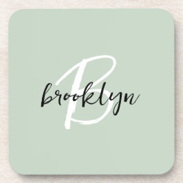 Porta-copo Monograma de Sage Green Black and White Script
