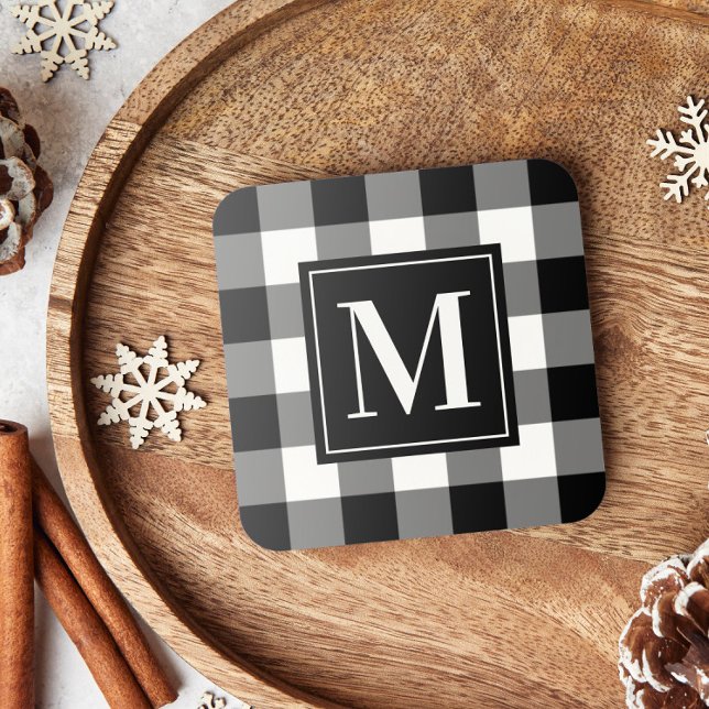 Porta-copo Monograma de Xadrez de Buffalo Preto e Branco Pers (Criador carregado)
