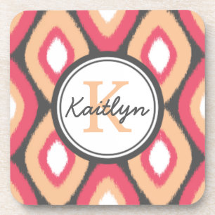 Porta-copo Monograma Diamantes Ikat Cinza Rosa Padrão