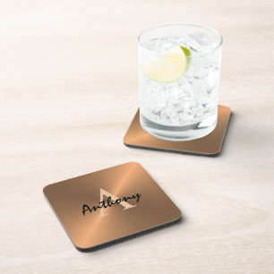 Porta-copo Monograma Dourado Elegante de Bronze Metálico Per