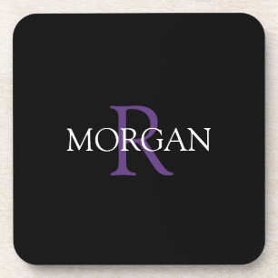 Porta-copo Monograma e Nome DIY, Texto Roxo e Branco, Preto
