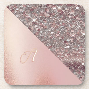 Porta-copo Monograma Elegante em Dourado Rosa