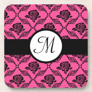 Porta-copo Monograma floral laçado do rosa e do preto
