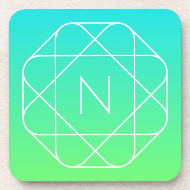 Porta-copo Monograma Geométrico legal | Azul e Verde limão (Frente)