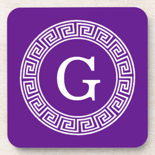 Porta-copo Monograma Inicial do Quadro-Chave Grego - Purple W