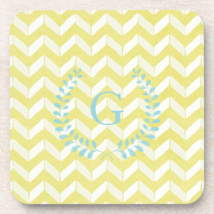 Porta-copo Monograma Personalizado Chevron Amarelo Chic Paste
