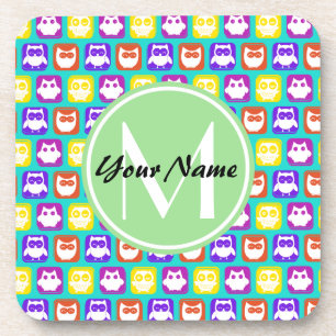 Porta-copo Monograma Personalizado Colorido de Neon Owl, Pers