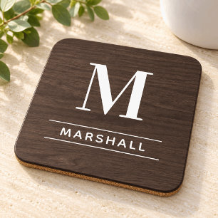 Porta-copo Monograma Personalizado Da Madeira Marrom Rústica