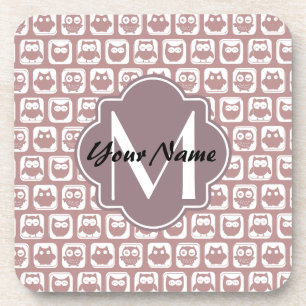 Porta-copo Monograma Personalizado De Corujas Rosa Enrugadas,