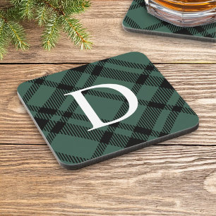 Porta-copo Monograma Personalizado de Xadrez de Tartan Verde 