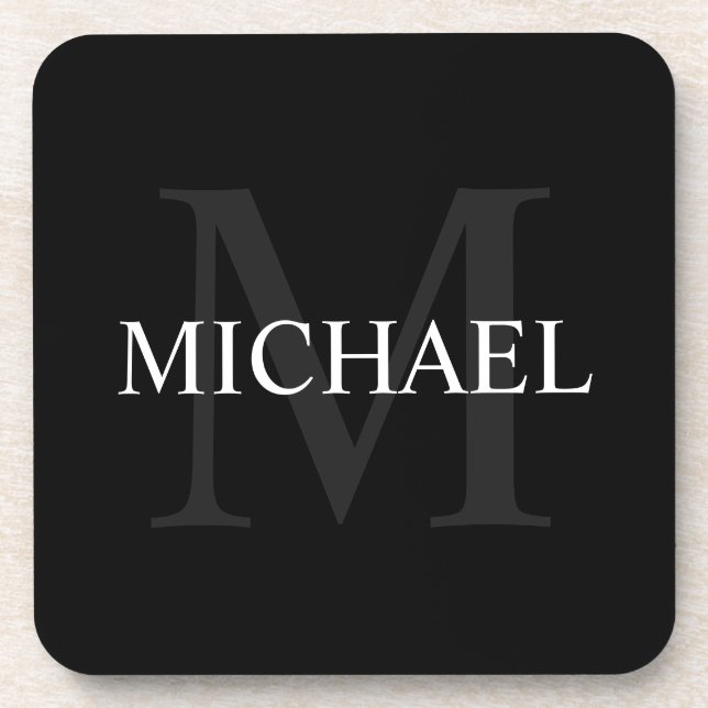Porta-copo Monograma Personalizado e Nome Preto (Frente)