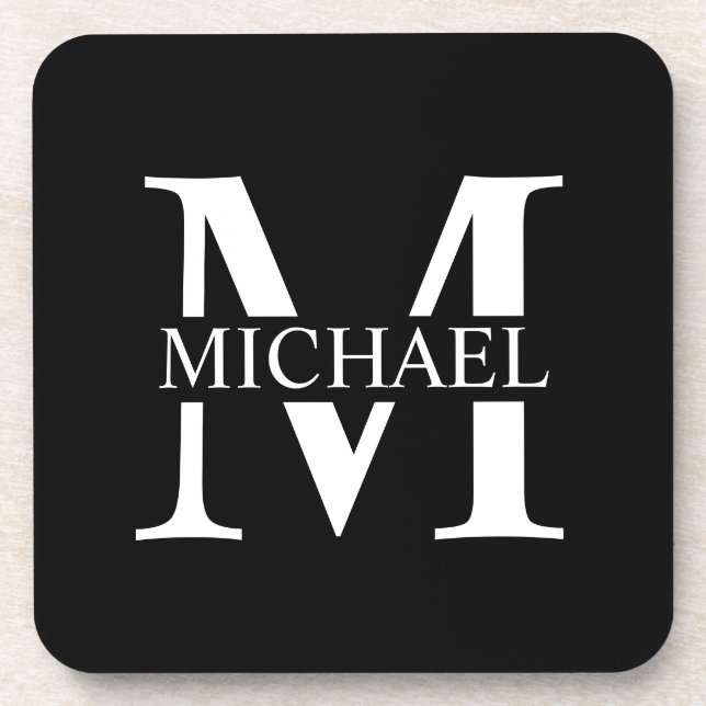 Porta-copo Monograma Personalizado Preto e Nome (Frente)