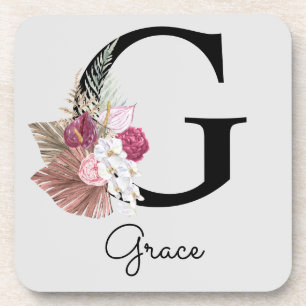 Porta-copo Monograma Rosa Boho Girly Floral Inicial G