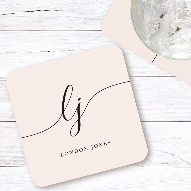 Porta-copo Monograma Simples Caligrafia Elegante Feminina (Criador carregado)