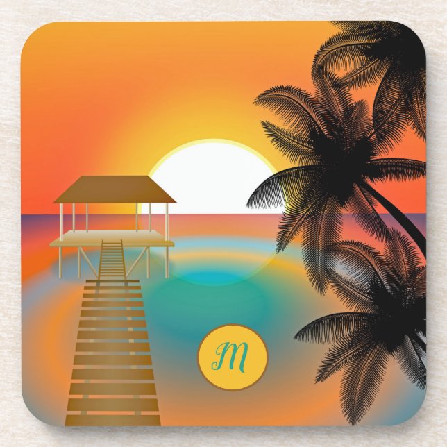 Porta-copo Monograma Tropical Paradise Ocean Sunset (Frente)