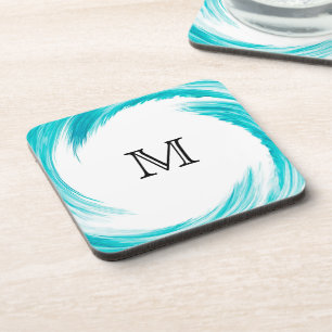 Porta-copo Monograma Turquoise Swirl Abstrato Art