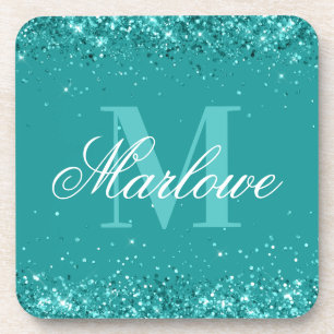 Porta-copo Monograma verde azul brilhante Elegante