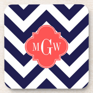 Porta-copo Monograma vermelho coral do Lg Chevron Quatrefoil