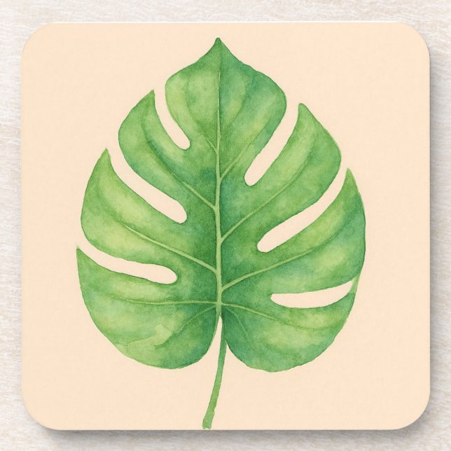 Porta-copo Monstera Leaf Gold Design.  (Frente)