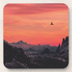 Porta-copo Montanhas Orange Sunset Bird in Sky