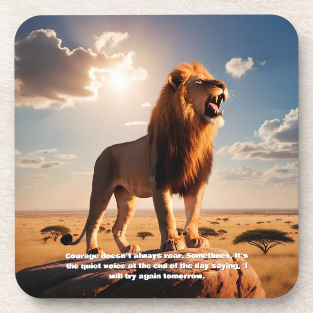 Porta-copo Motivação Inspiradora de Coragem de Leão Majestoso (Frente)