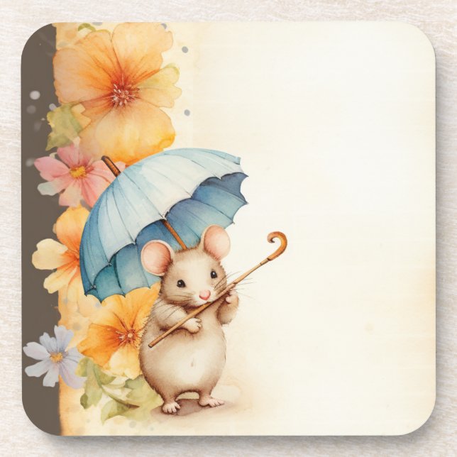 Porta-copo Mouse mascando flores de cana papel manchado (Frente)