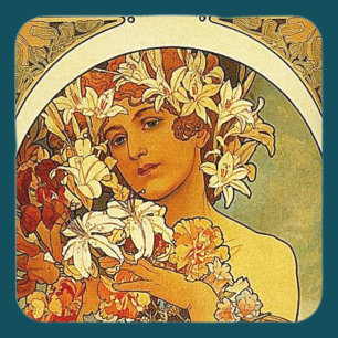 Porta-copo Mucha - senhora com lírios
