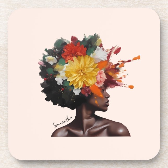 Porta-copo Mulher Afro-Americana com Cabelo Afro Floral (2) (Frente)
