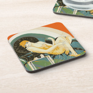 Porta-copo Mulher Art Déco Antiga Reclinada no Sofá, Chompre