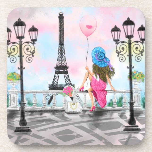 Porta-copo Mulher com Balão no Paris Coaster Torre Eiffel (Frente)