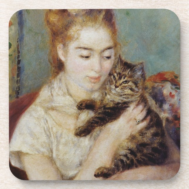 Porta-copo Mulher com um gato por Pierre-Auguste Renoir (Frente)