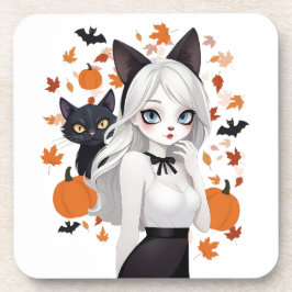 Porta-copo Mulher de anime com gato preto.