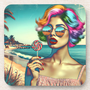 Porta-copo Mulher de Arte Pop Retro com Pirulito