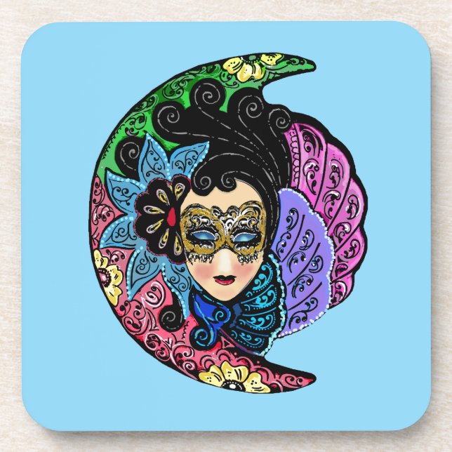 Porta-copo Mulher mascarada e lua crescente (Frente)