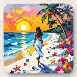 Porta-copo Mulher na Cena Tropical da Praia