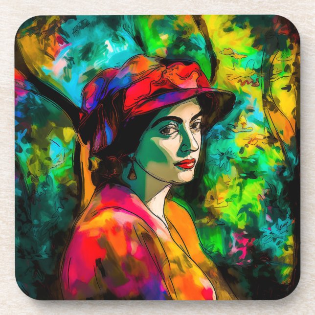 Porta-copo Mulher no Chapéu Vermelho (Frente)