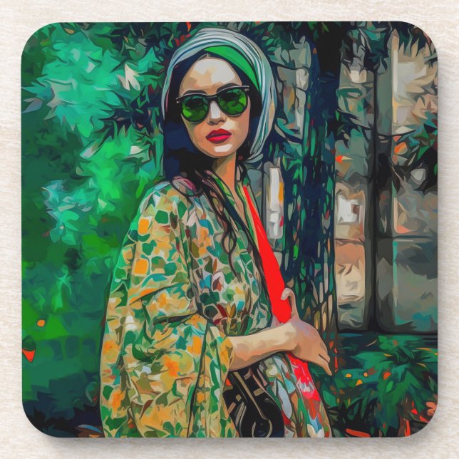 Porta-copo Mulher nos óculos de sol verde (Frente)